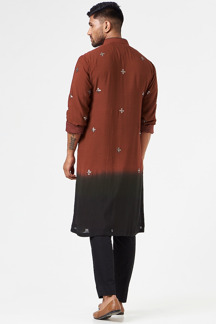 Blood Red & Black Embroidered Kurta Set by SEVENDC MEN at Pernia's Pop Up Shop