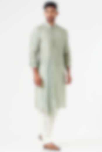 Sage Green Cotton Silk Draped Kurta Set by SEVENDC MEN at Pernia's Pop Up Shop