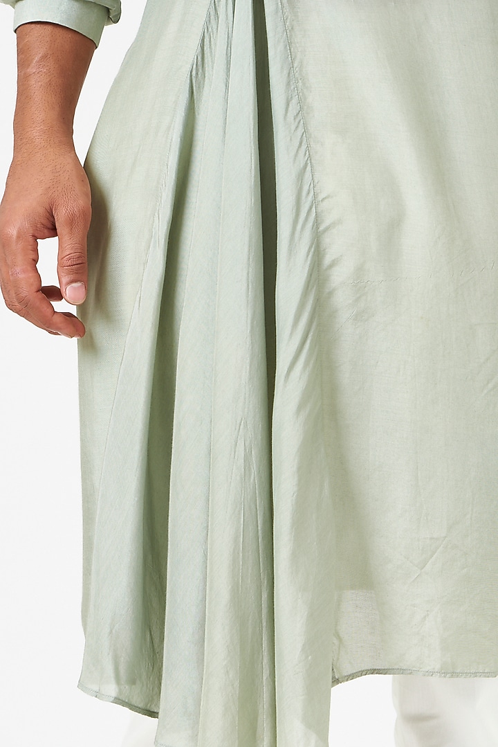 Sage Green Cotton Silk Draped Kurta Set by SEVENDC MEN at Pernia's Pop Up Shop
