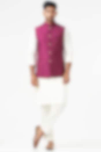 Purple Cotton Silk Nehru Jacket by SEVENDC MEN