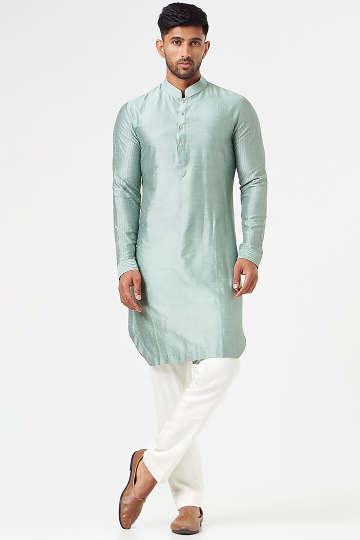 Sage Green Cotton Silk Textured Nehru Jacket Set by SEVENDC MEN at Pernia's Pop Up Shop