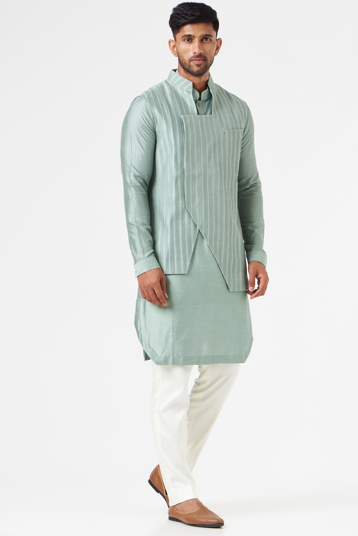 Olive Green kurta jacket set for Men – paanericlothing