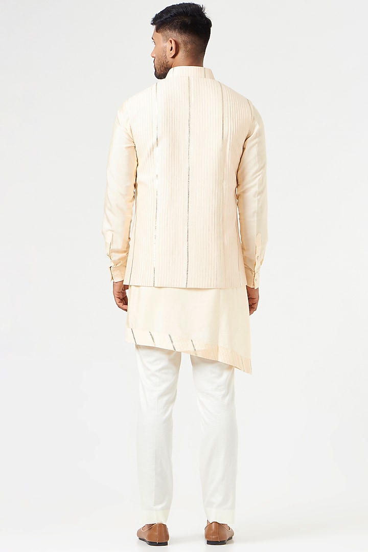 Light Peach Cotton Silk Textured Nehru Jacket Set by SEVENDC MEN at Pernia's Pop Up Shop