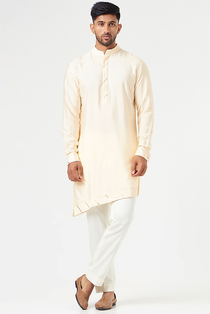 Light Peach Cotton Silk Textured Nehru Jacket Set by SEVENDC MEN at Pernia's Pop Up Shop