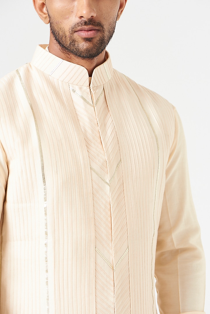 Light Peach Cotton Silk Textured Nehru Jacket Set by SEVENDC MEN at Pernia's Pop Up Shop