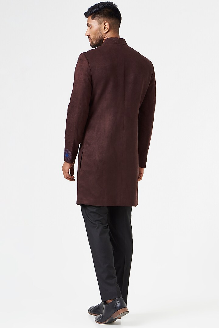 Brown Cotton Suede Indo-Western Jakcet Set by SEVENDC MEN at Pernia's Pop Up Shop