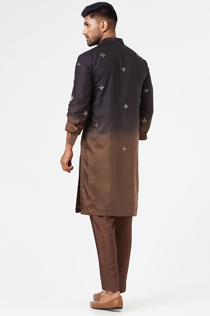 Black & Brown Embroidered Kurta Set by SEVENDC MEN at Pernia's Pop Up Shop