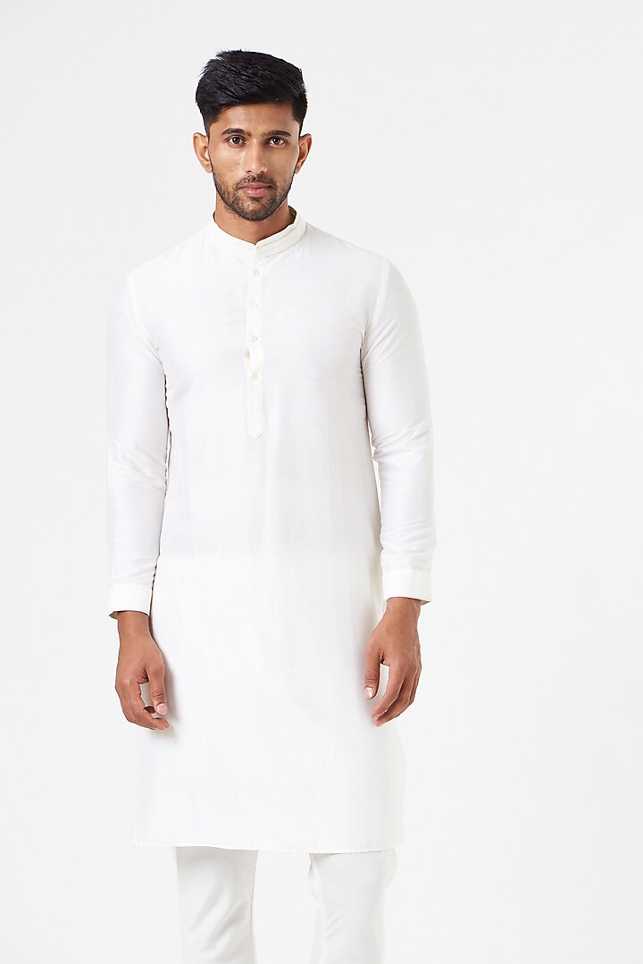 Ivory Cotton Silk Kurta Set by SEVENDC MEN at Pernia's Pop Up Shop
