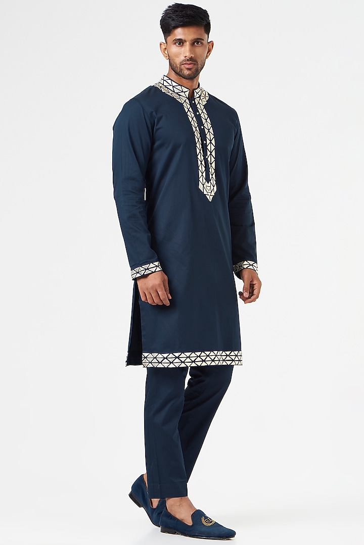 Navy Blue Embellished Kurta Set by SEVENDC MEN at Pernia's Pop Up Shop