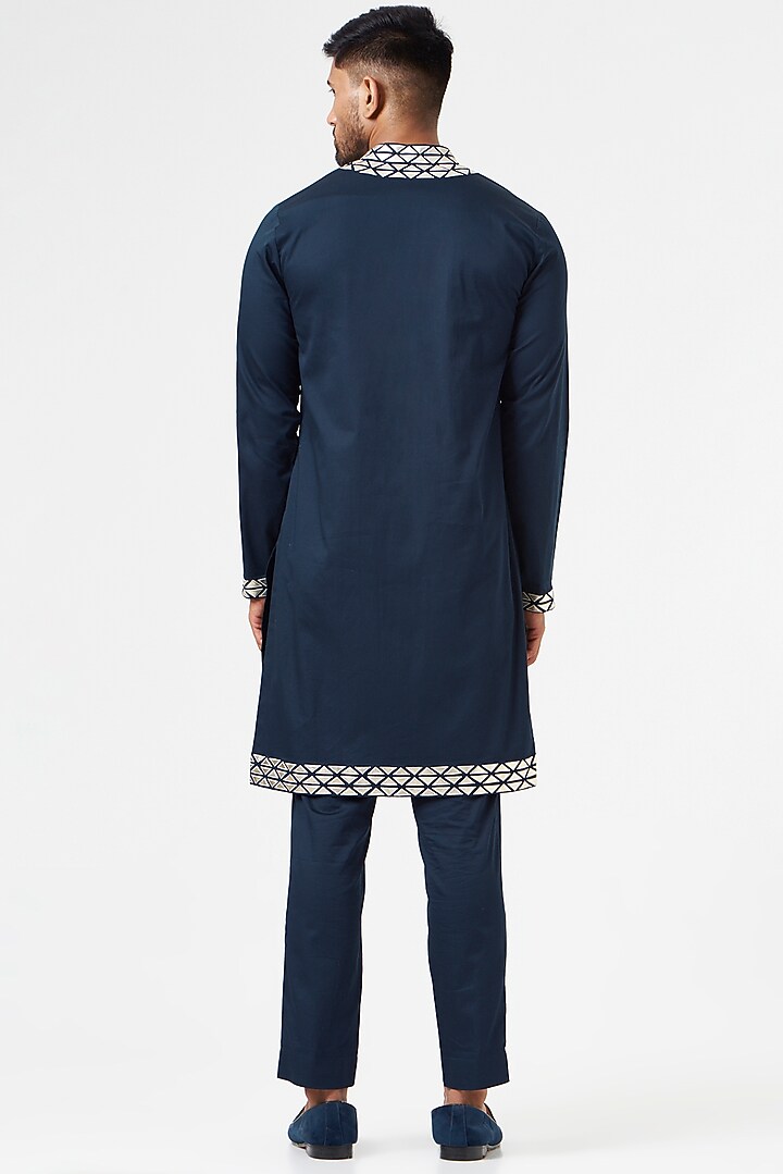 Navy Blue Embellished Kurta Set by SEVENDC MEN at Pernia's Pop Up Shop
