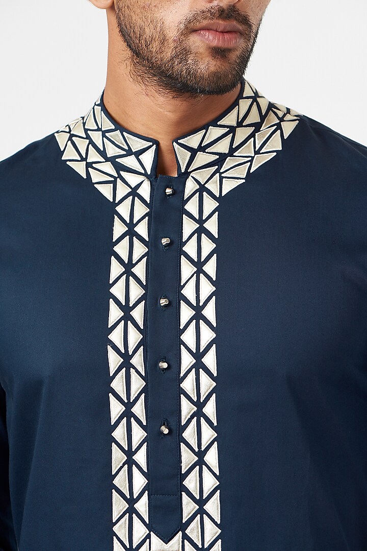 Navy Blue Embellished Kurta Set by SEVENDC MEN at Pernia's Pop Up Shop