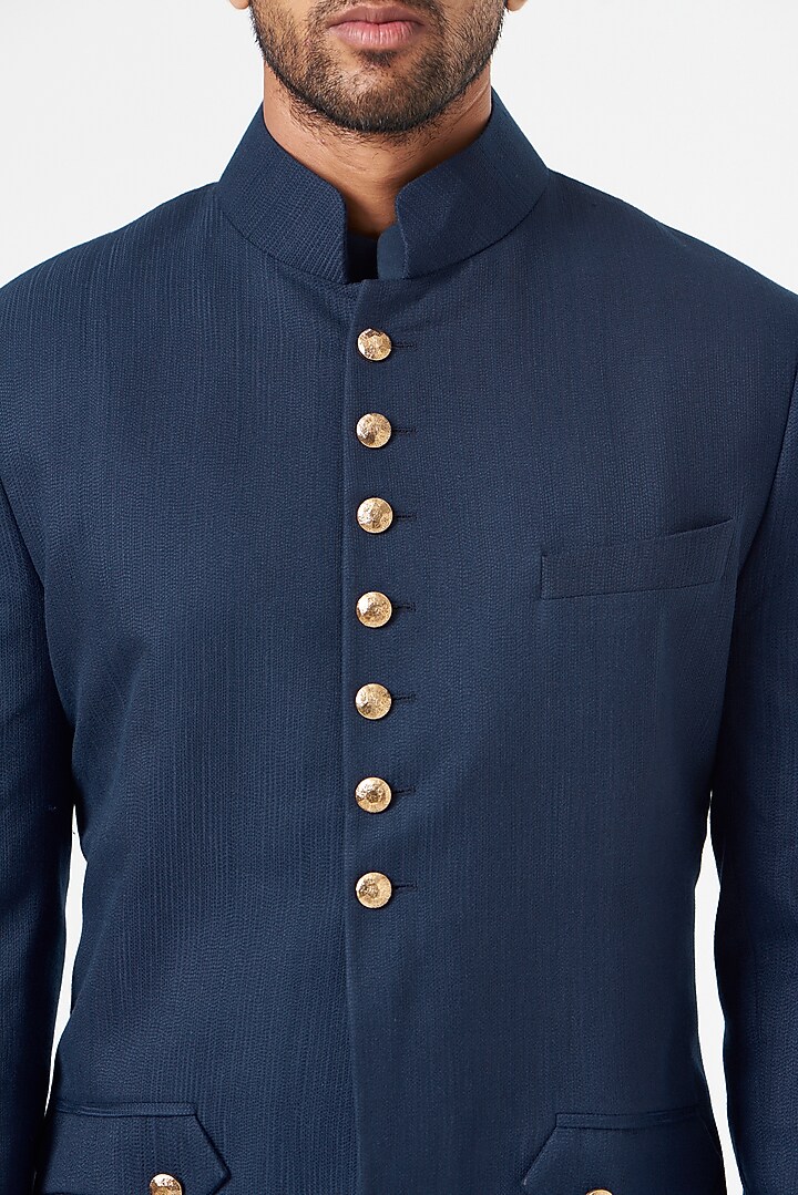 Blue Silk Blend Indo-Western Set by SEVENDC MEN at Pernia's Pop Up Shop