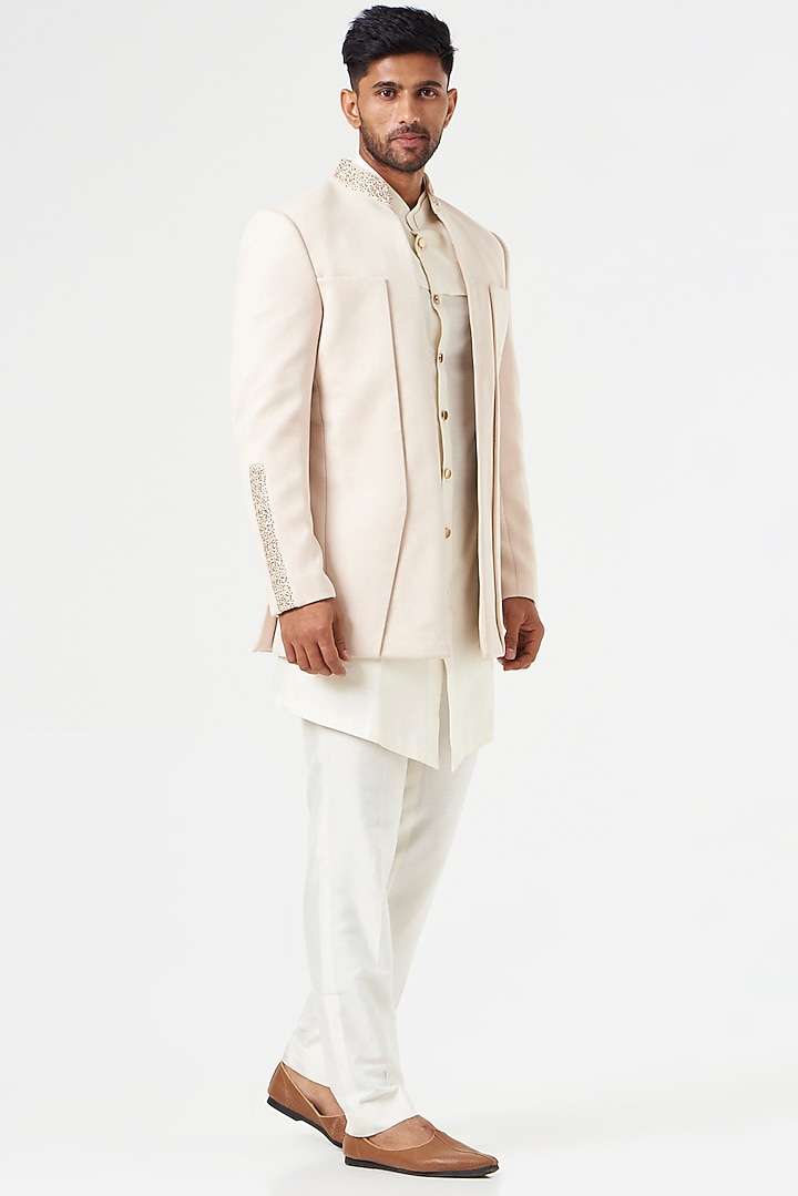Ivory Suede Indo-Western Set by SEVENDC MEN at Pernia's Pop Up Shop