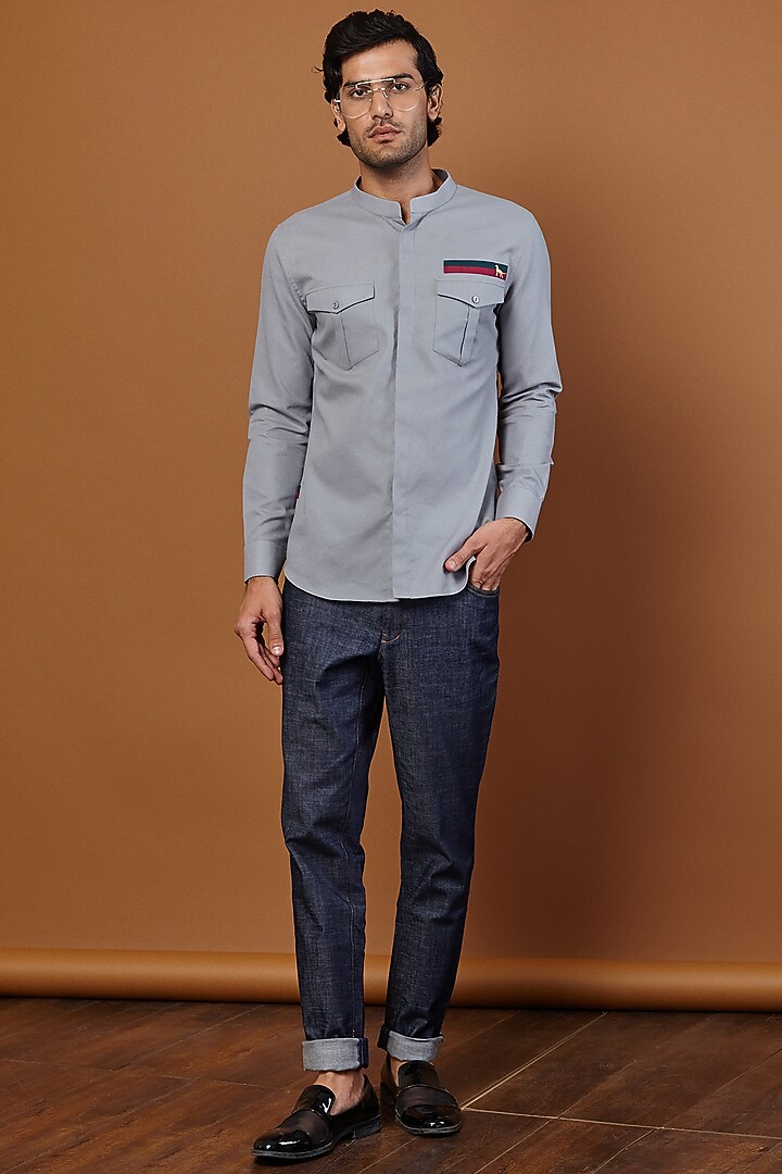 Grey Cotton Shirt Design by SEVENDC at Pernia's Pop Up Shop 2023