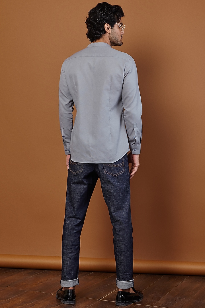 Grey Cotton Party Wear Shirt by SEVENDC MEN at Pernia's Pop Up Shop