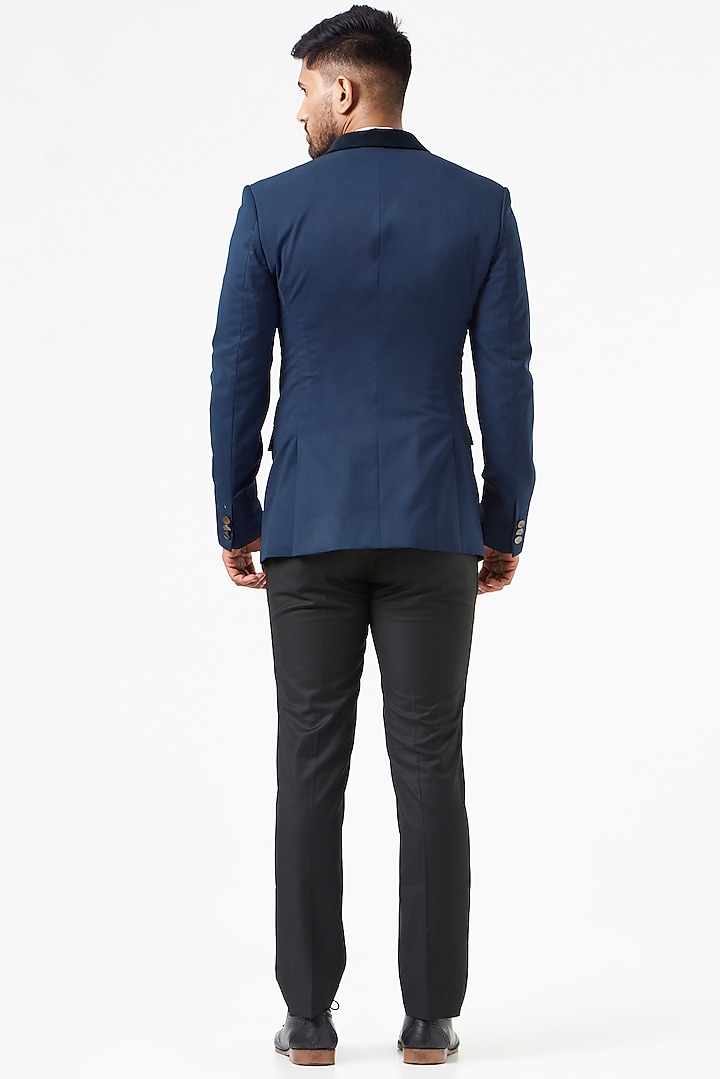 Blue Velvet & Wool Blend Tuxedo Set by SEVENDC MEN at Pernia's Pop Up Shop