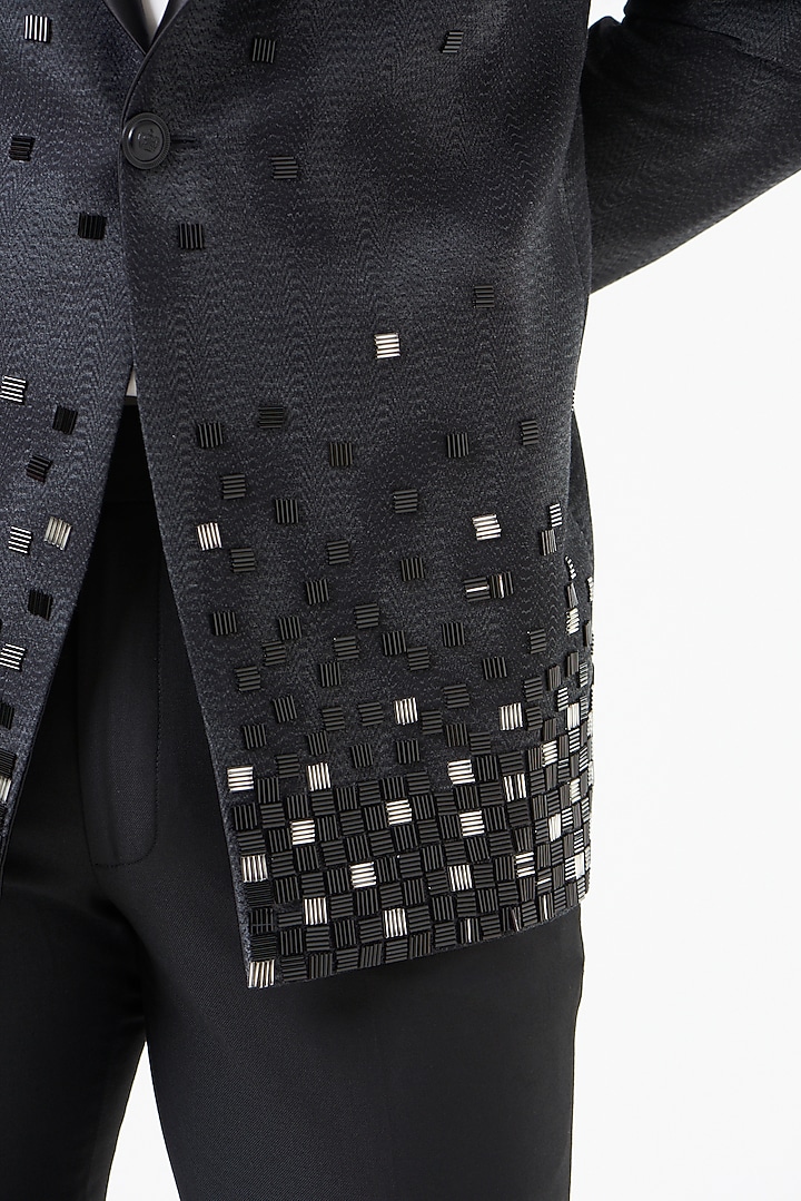 Charcoal Embroidered Tuxedo Set by SEVENDC MEN at Pernia's Pop Up Shop