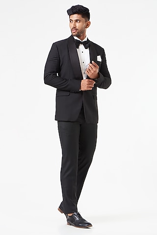 Black Wool Blend Shawl Collared Tuxedo Set by SEVENDC MEN