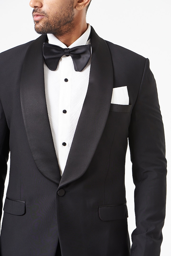 Black Wool Blend Shawl Collared Tuxedo Set by SEVENDC MEN at Pernia's Pop Up Shop