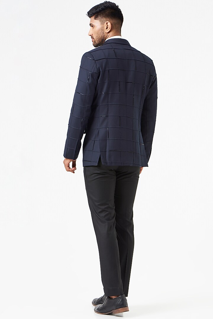 Blue Embroidered Tuxedo Set by SEVENDC MEN at Pernia's Pop Up Shop
