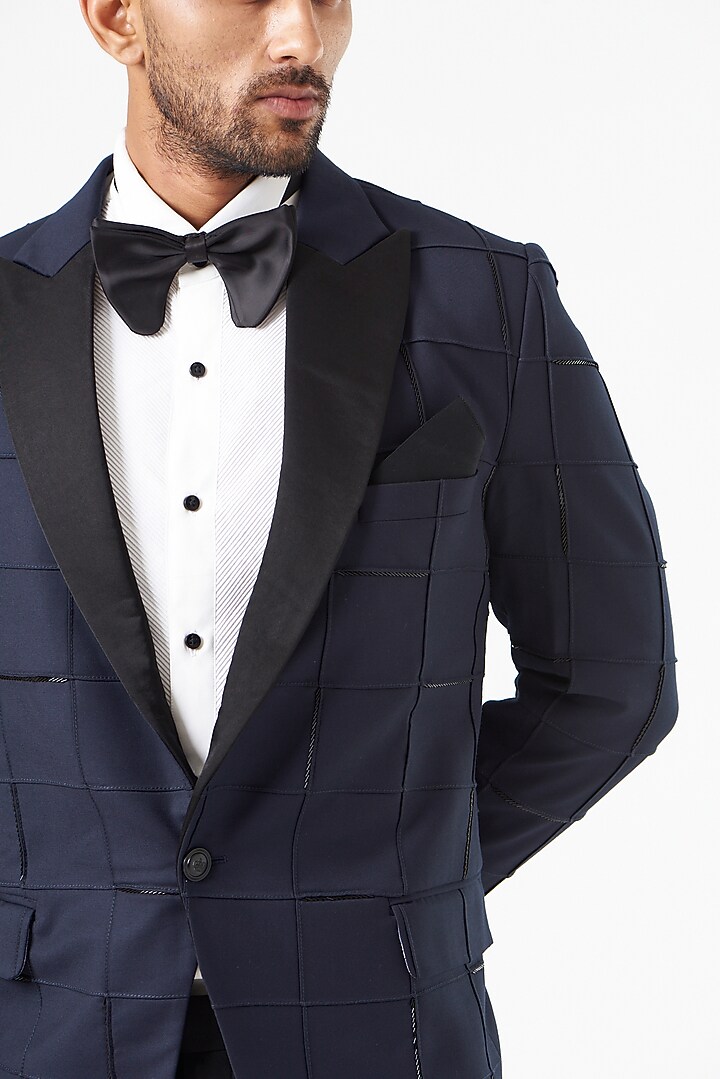 Blue Embroidered Tuxedo Set by SEVENDC MEN at Pernia's Pop Up Shop