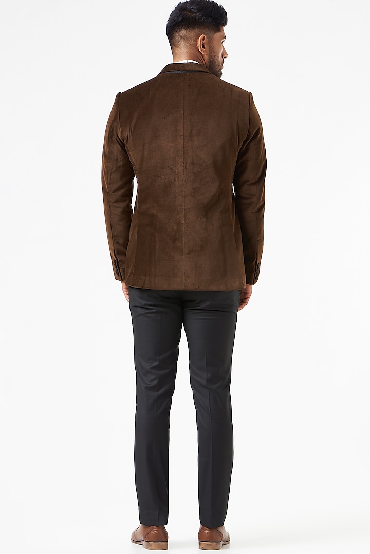 Brown Cotton Velvet Tuxedo Set by SEVENDC MEN at Pernia's Pop Up Shop