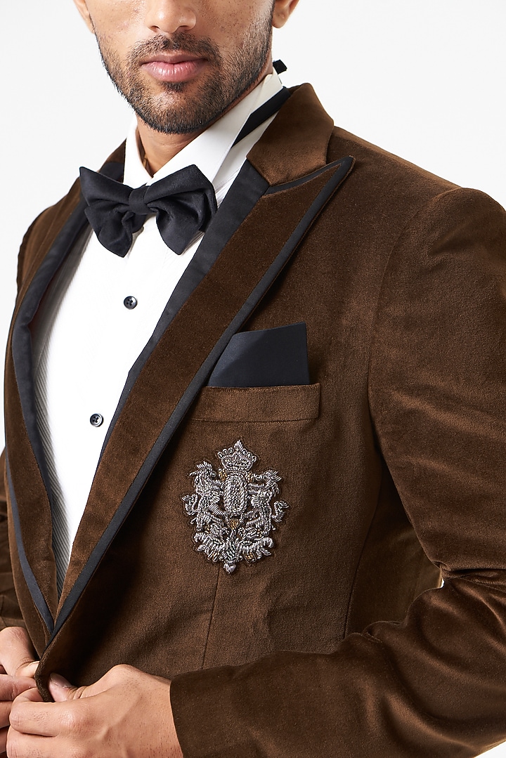 Brown Cotton Velvet Tuxedo Set by SEVENDC MEN at Pernia's Pop Up Shop