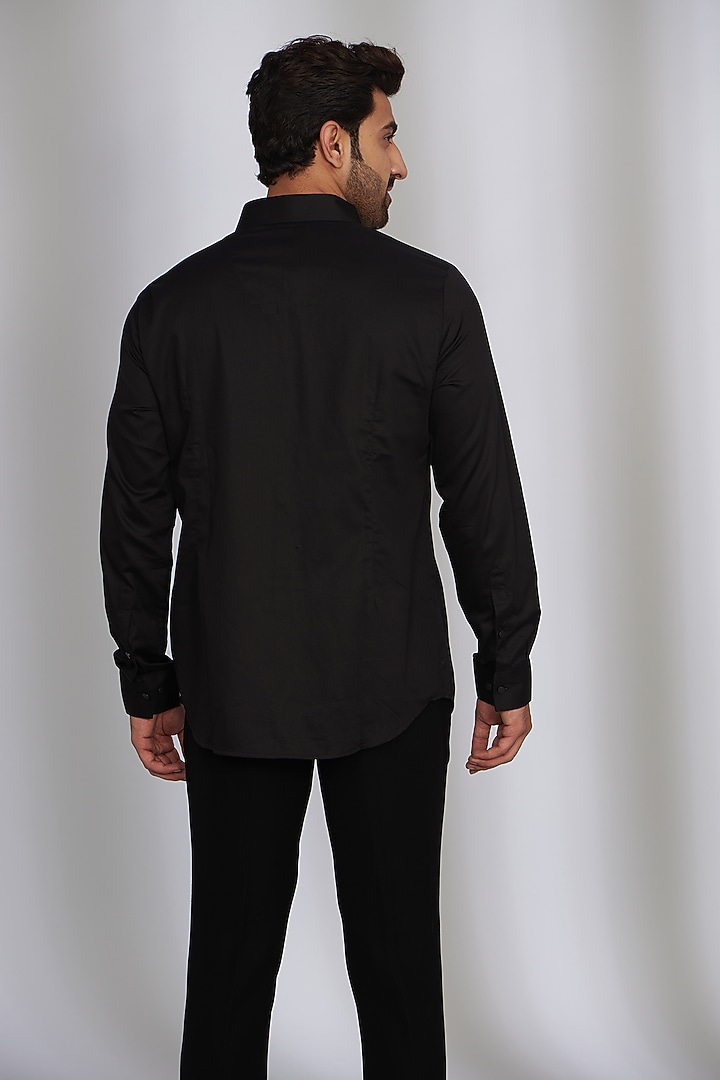 Black Cotton Satin Party Wear Shirt by SEVENDC MEN at Pernia's Pop Up Shop