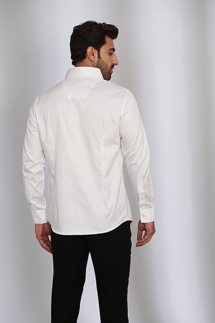 White Cotton Satin Embroidered Party Wear Shirt by SEVENDC MEN at Pernia's Pop Up Shop