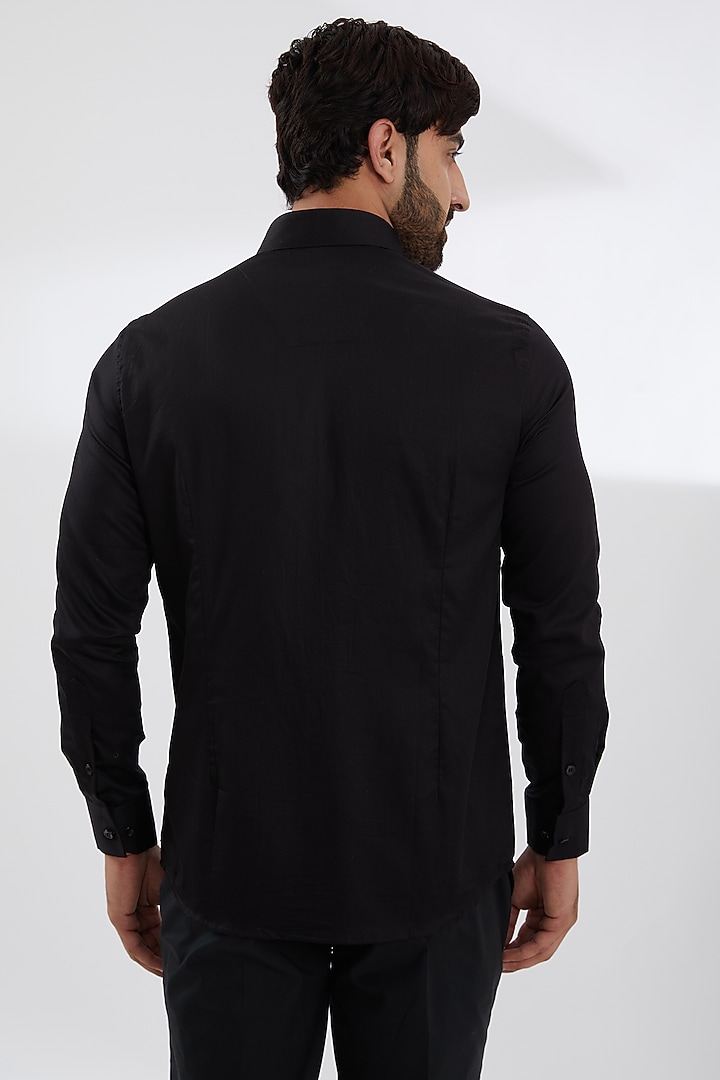 Black Cotton Satin Embroidered Party Wear Shirt by SEVENDC MEN at Pernia's Pop Up Shop