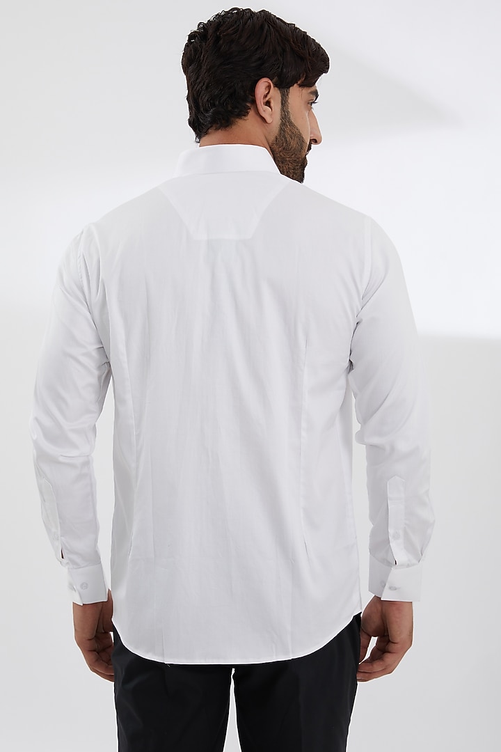White Cotton Satin Embroidered Party Wear Shirt by SEVENDC MEN at Pernia's Pop Up Shop