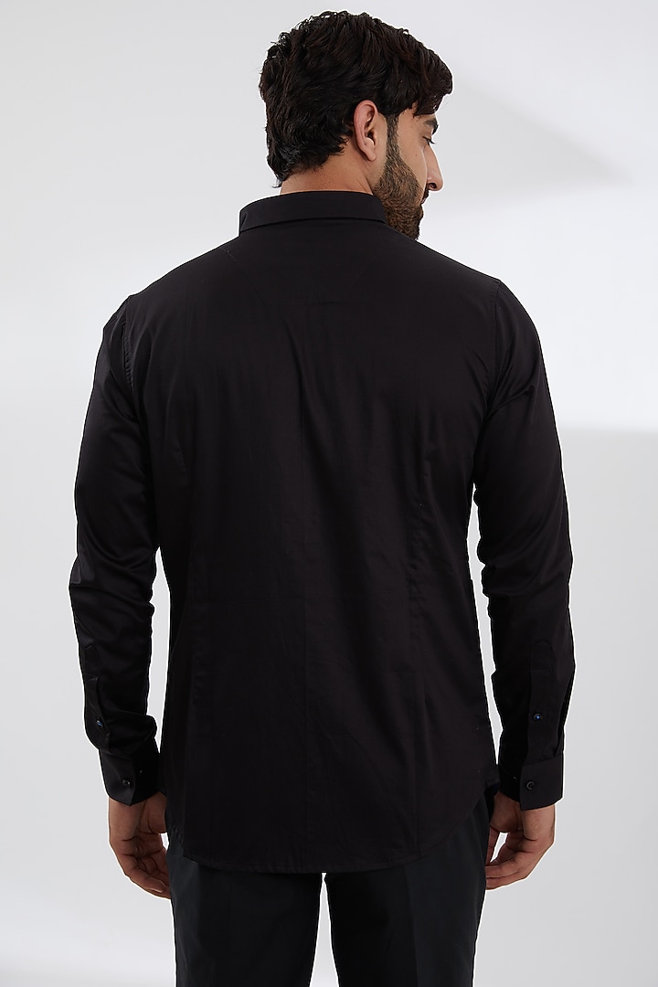 Black Cotton Satin Party Wear Shirt by SEVENDC MEN at Pernia's Pop Up Shop