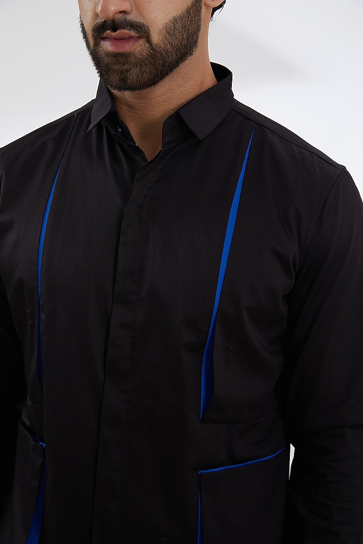 Black Cotton Satin Party Wear Shirt by SEVENDC MEN at Pernia's Pop Up Shop