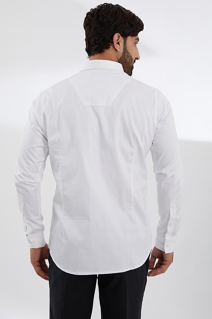 White Cotton Satin Embroidered Party Wear Shirt by SEVENDC MEN at Pernia's Pop Up Shop