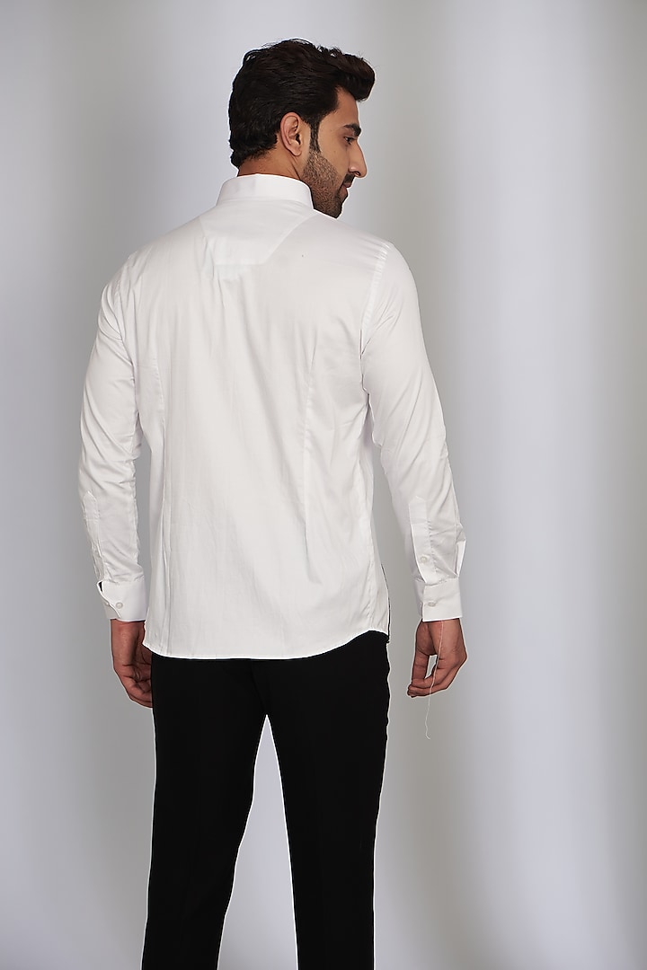 White Cotton Satin Embroidered Party Wear Shirt by SEVENDC MEN at Pernia's Pop Up Shop