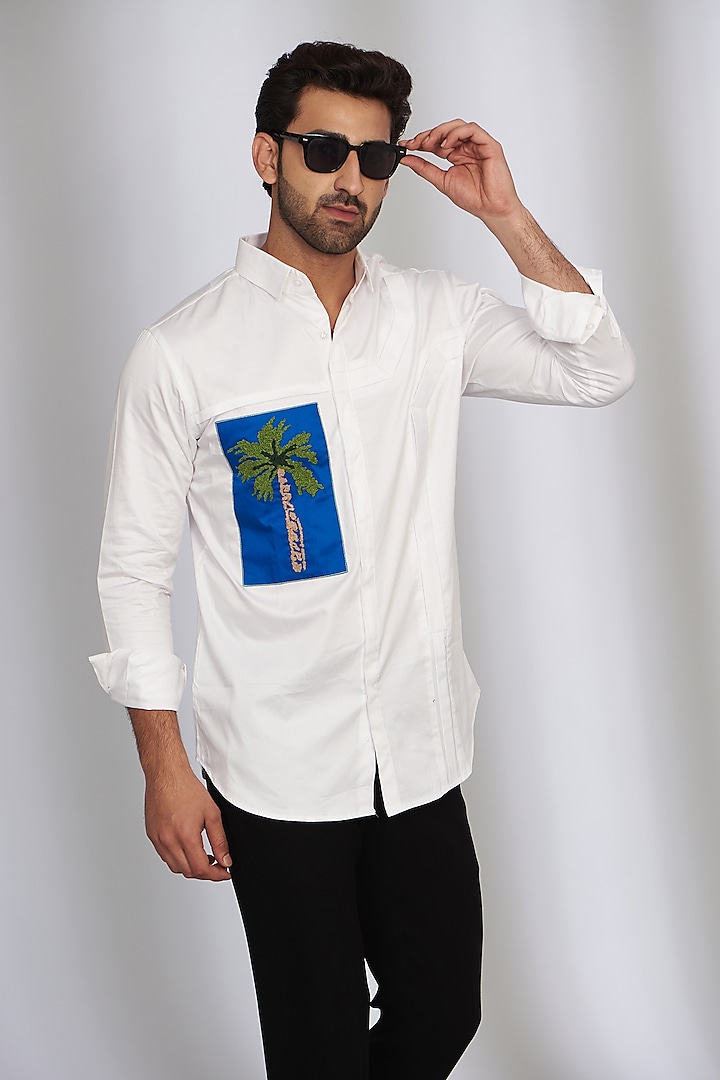 White Cotton Satin Shirt by SEVENDC MEN