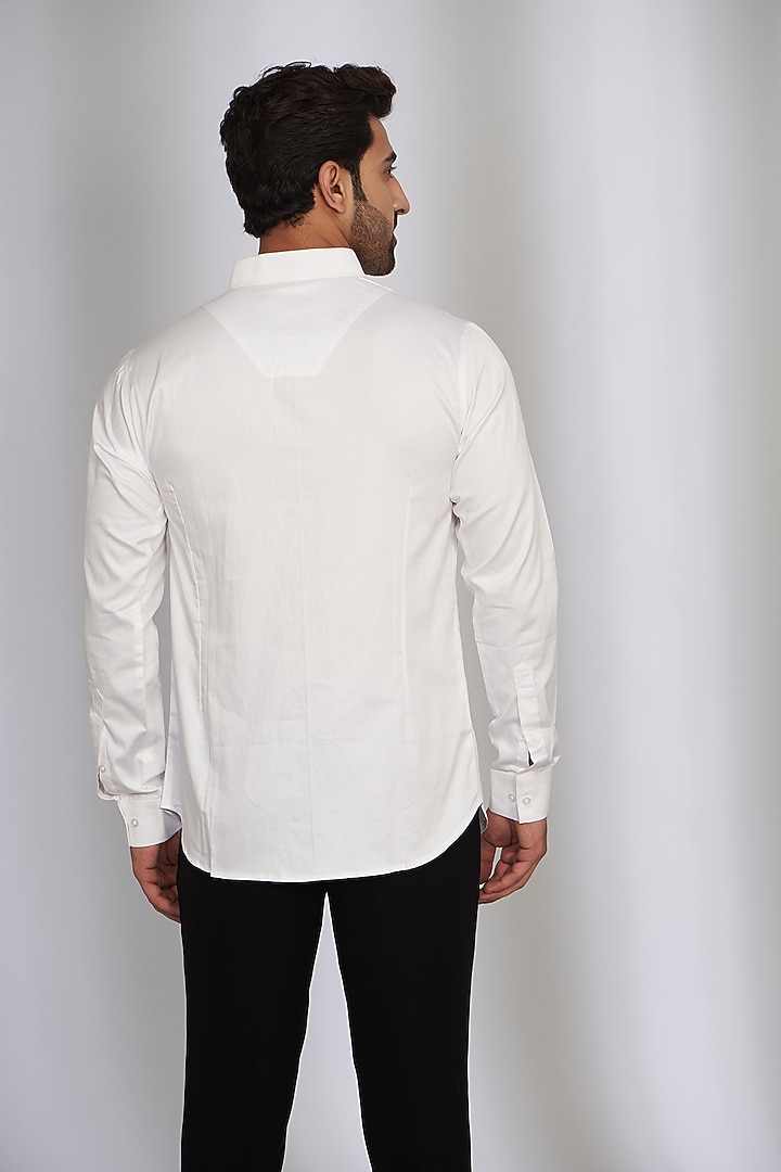 White Cotton Satin Party Wear Shirt by SEVENDC MEN at Pernia's Pop Up Shop