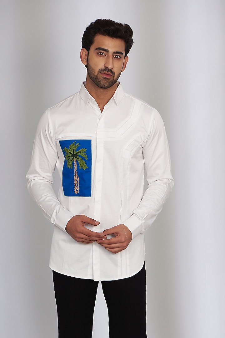 White Cotton Satin Party Wear Shirt by SEVENDC MEN at Pernia's Pop Up Shop