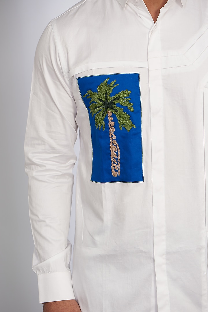 White Cotton Satin Party Wear Shirt by SEVENDC MEN at Pernia's Pop Up Shop