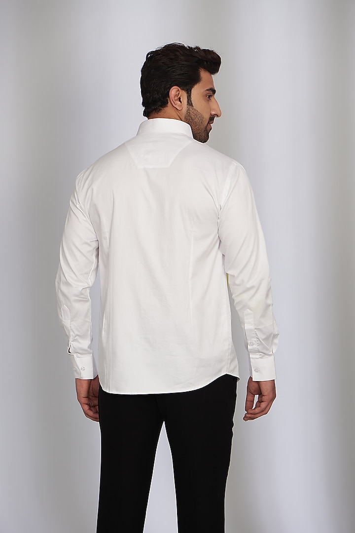 White Cotton Satin Party Wear Shirt by SEVENDC MEN at Pernia's Pop Up Shop