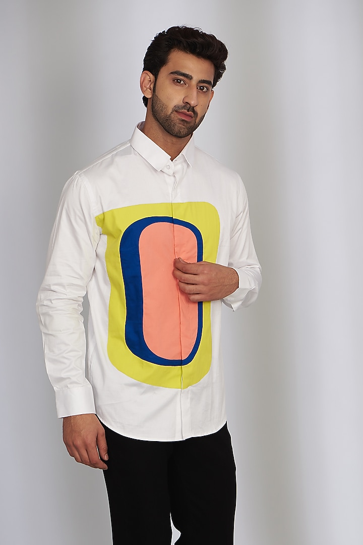 White Cotton Satin Party Wear Shirt by SEVENDC MEN at Pernia's Pop Up Shop