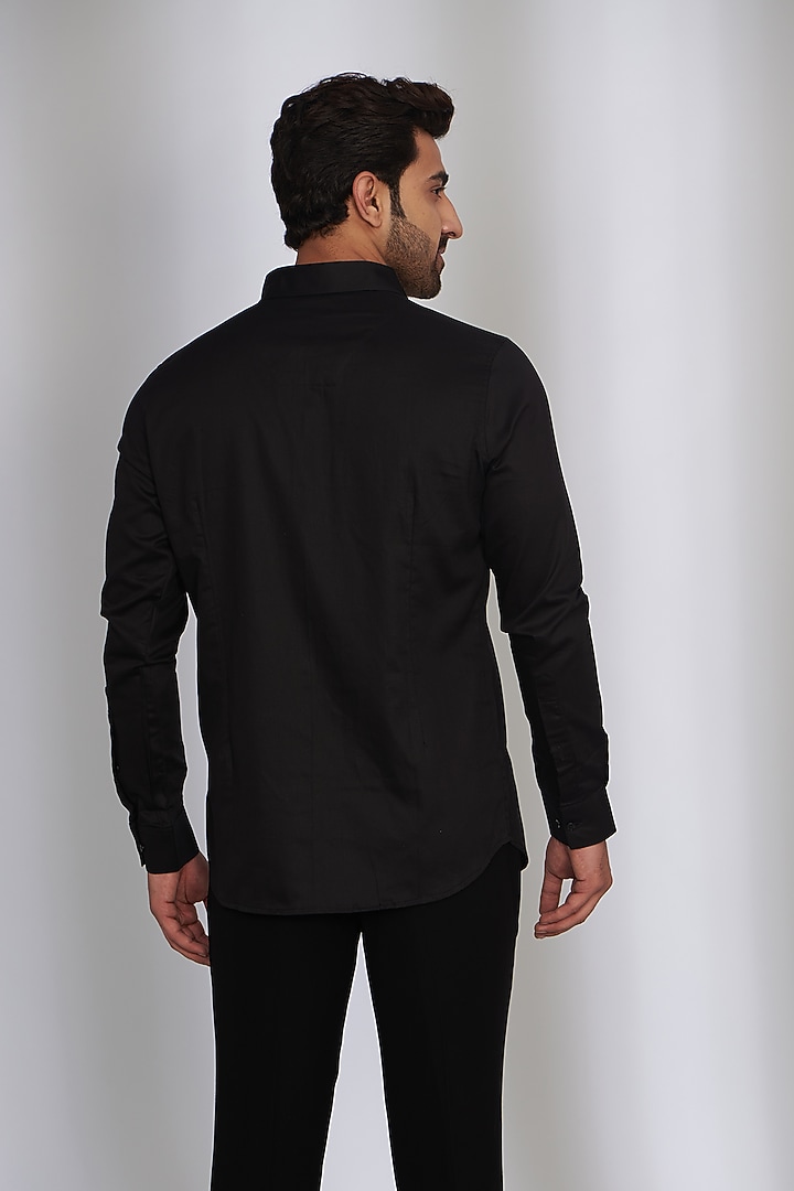 Black Cotton Satin Party Wear Shirt by SEVENDC MEN at Pernia's Pop Up Shop