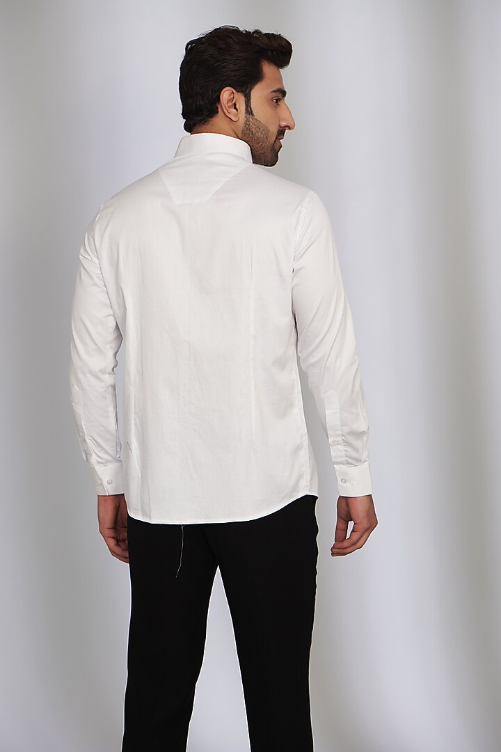 White Cotton Satin Printed Party Wear Shirt by SEVENDC MEN at Pernia's Pop Up Shop