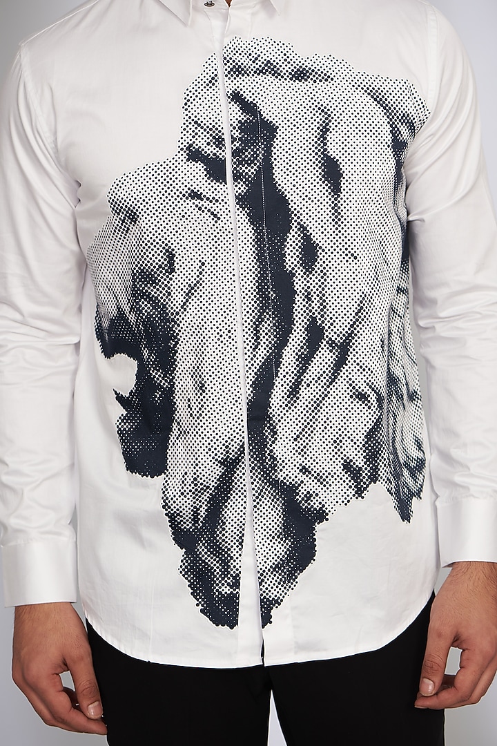 White Cotton Satin Printed Party Wear Shirt by SEVENDC MEN at Pernia's Pop Up Shop