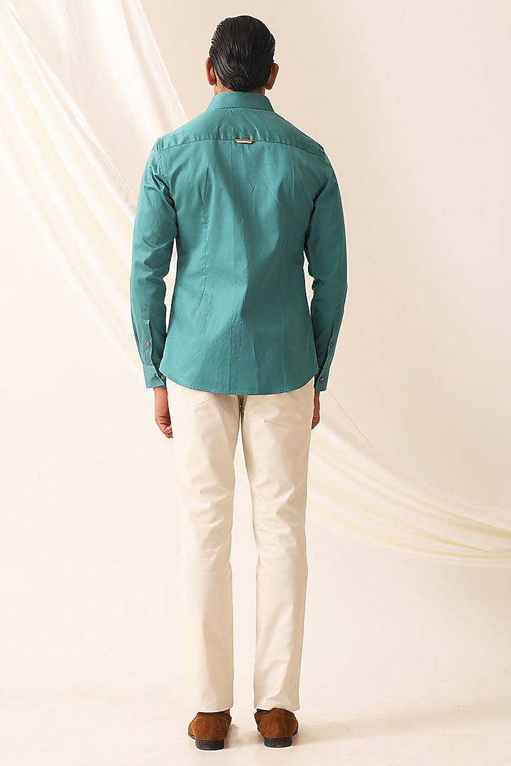 Ocean Green Cotton Color-Blocked Summer Shirt by SEVENDC MEN at Pernia's Pop Up Shop
