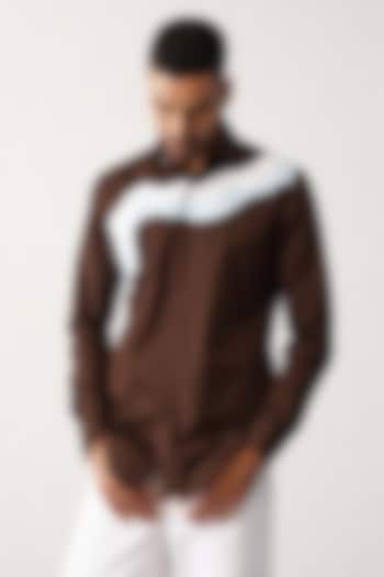 Brown Cotton Paneled Summer Shirt by SEVENDC MEN at Pernia's Pop Up Shop