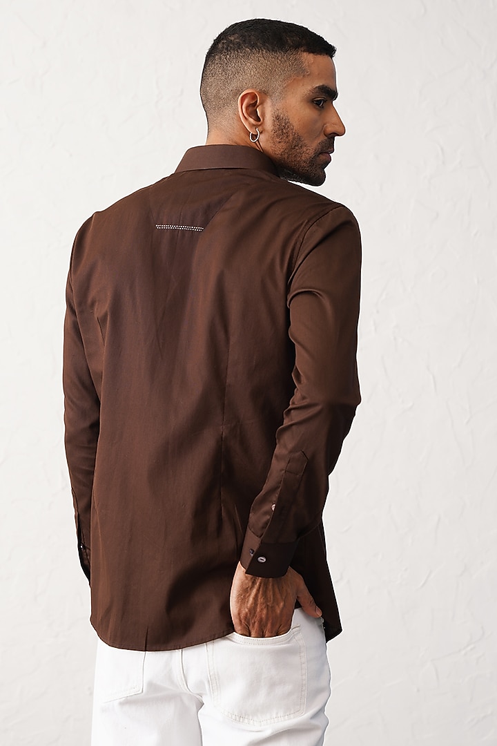 Brown Cotton Paneled Summer Shirt by SEVENDC MEN at Pernia's Pop Up Shop