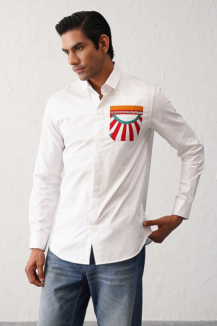 White Cotton Bead Hand Work Shirt by SEVENDC MEN at Pernia's Pop Up Shop