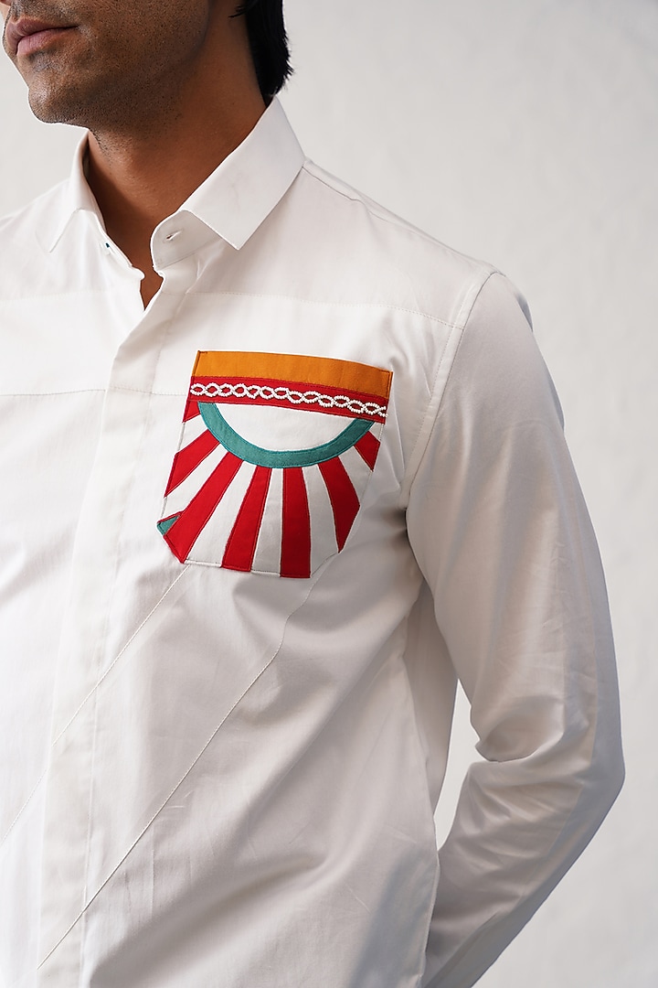 White Cotton Bead Hand Work Summer Shirt by SEVENDC MEN at Pernia's Pop Up Shop