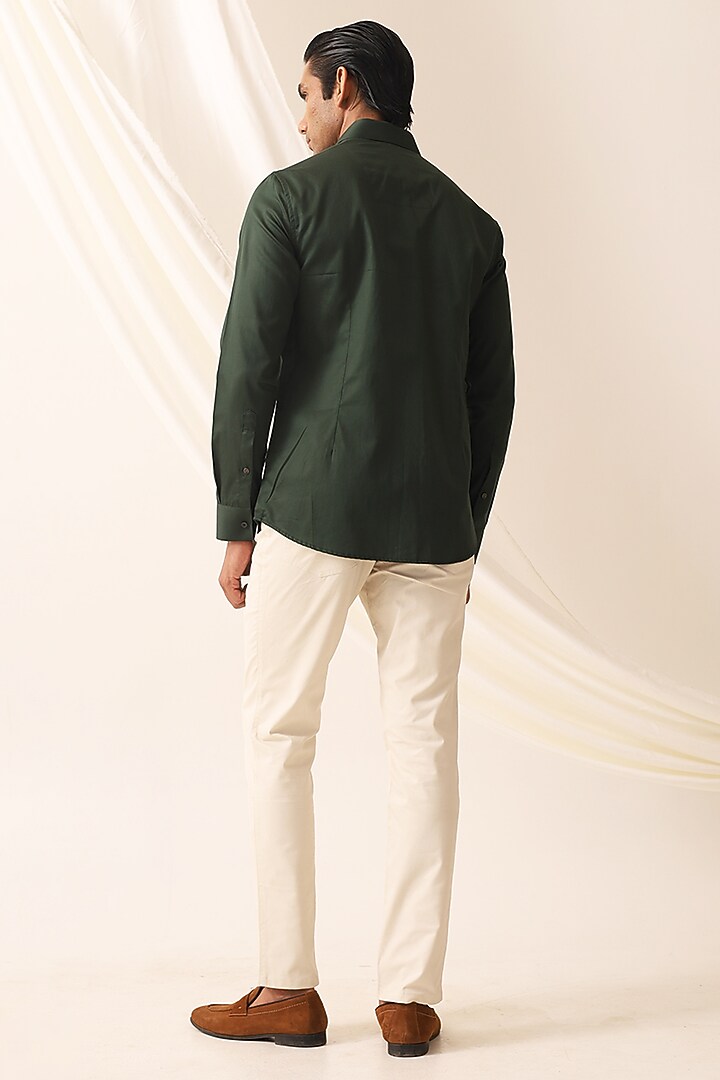 Dark Green Cotton Party Wear Shirt by SEVENDC MEN at Pernia's Pop Up Shop
